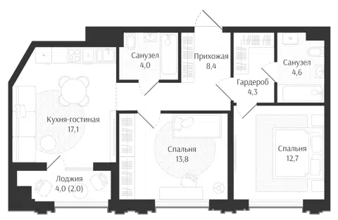 Планировка 3Е-к.кв