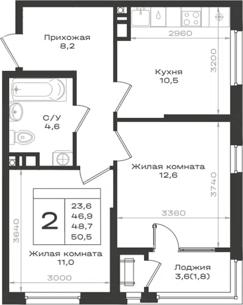 Планировка 2-к.кв