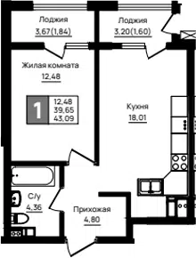 Планировка 1-к.кв