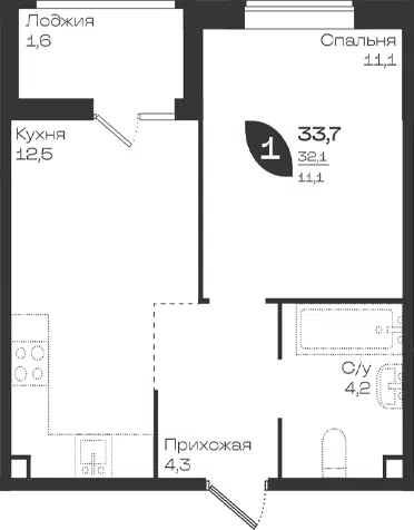 Планировка 1-к.кв