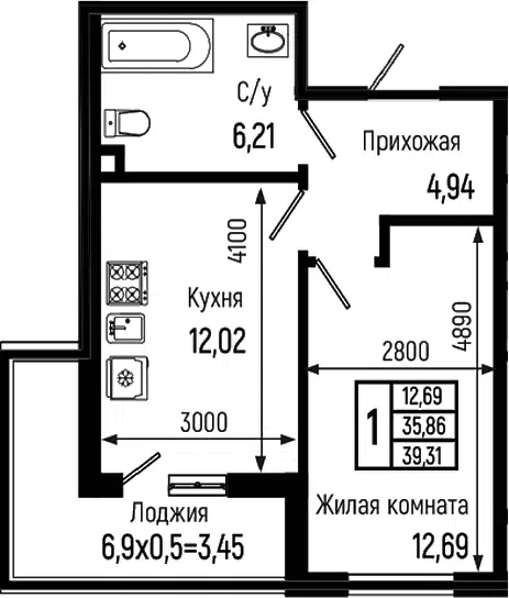 Планировка 1-к.кв