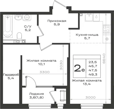 Планировка 2Е-к.кв