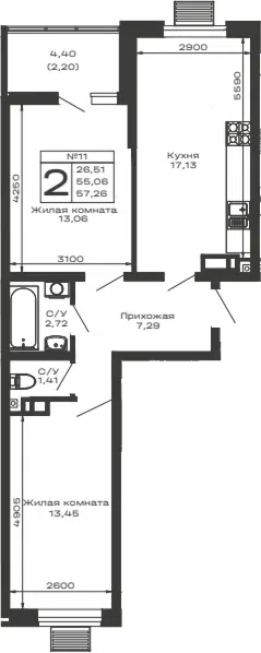 Планировка 2-к.кв