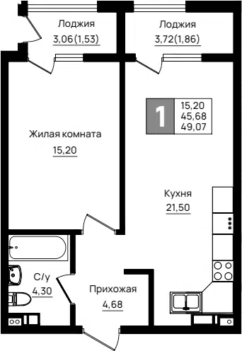 Планировка 1-к.кв