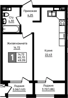 Планировка 1-к.кв