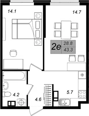Планировка 2Е-к.кв