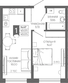 Планировка 1-к.кв