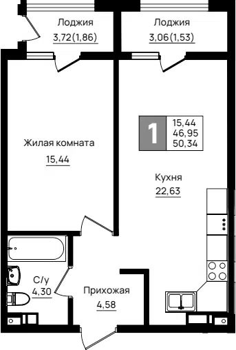 Планировка 1-к.кв