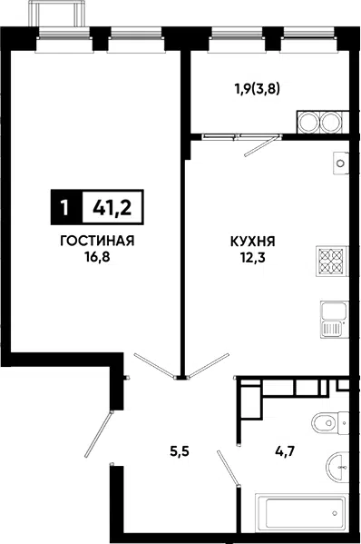 Планировка 1-к.кв