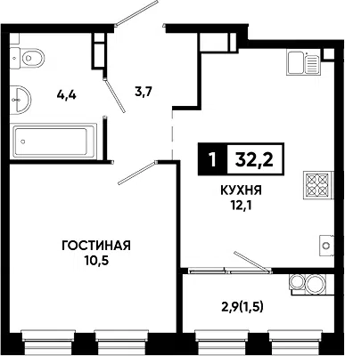 Планировка 1-к.кв