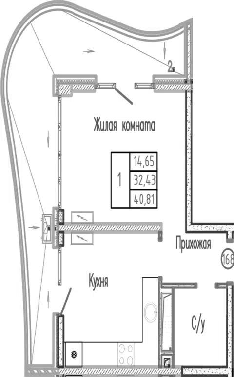 Планировка 1-к.кв