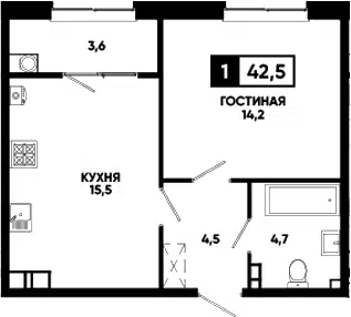 Планировка 1-к.кв