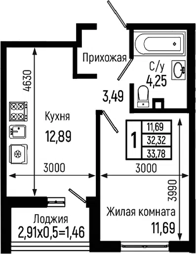 Планировка 1-к.кв