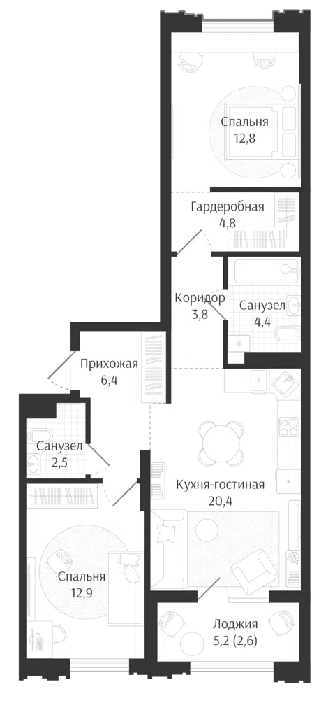 Планировка 3Е-к.кв
