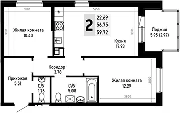 Планировка 2-к.кв