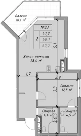 Планировка 2Е-к.кв