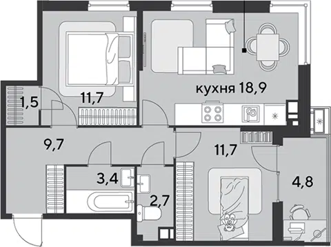 Планировка 3Е-к.кв