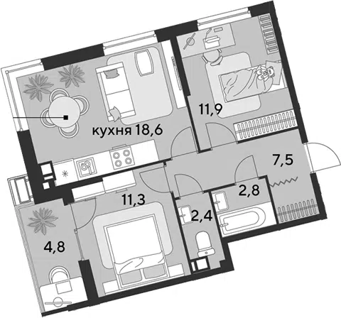 Планировка 3Е-к.кв