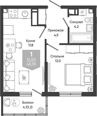 Планировка 2Е-к.кв