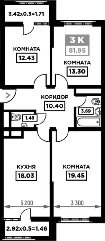 Планировка: 3-к.кв