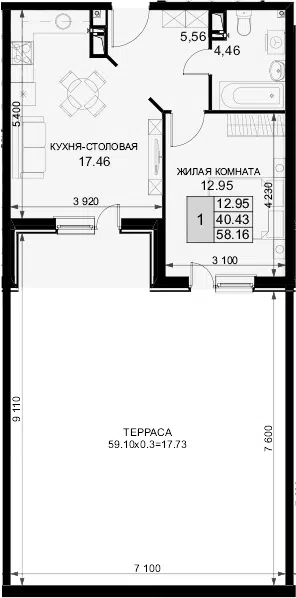 Планировка 1-к.кв