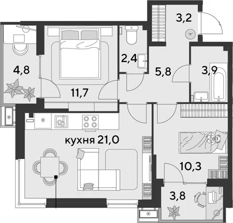 Планировка 3Е-к.кв
