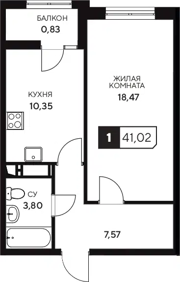 Планировка 1-к.кв