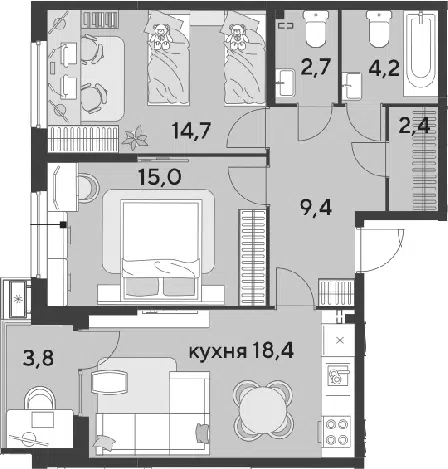 Планировка 3Е-к.кв