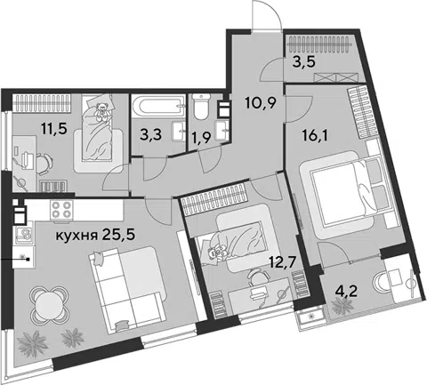 Планировка 4Е-к.кв
