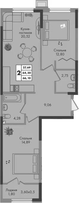Планировка 2-к.кв