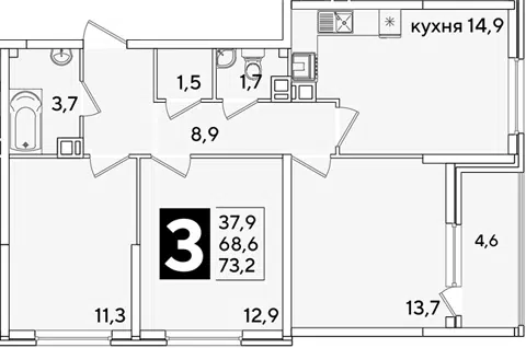 Планировка 3-к.кв