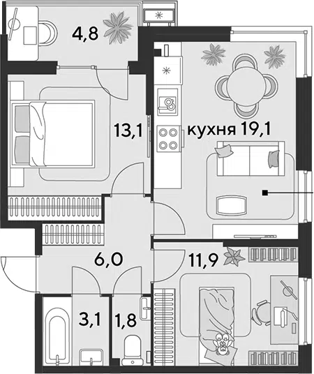 Планировка 3Е-к.кв