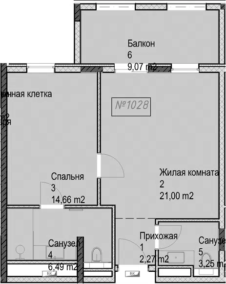 Планировка: 2Е-к.кв