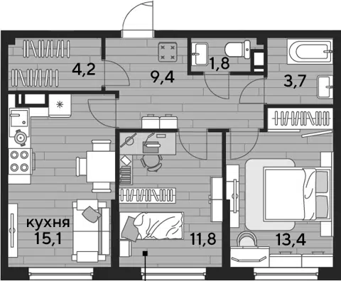 Планировка 2-к.кв