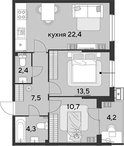 Планировка 3Е-к.кв