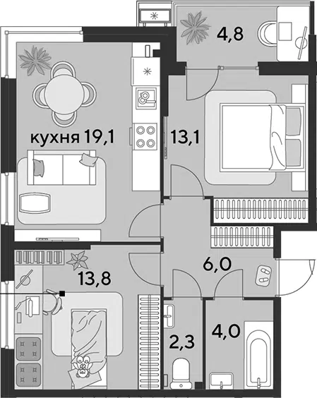 Планировка 3Е-к.кв