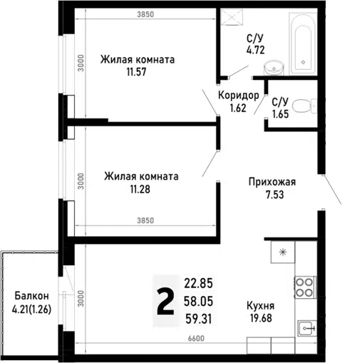 Планировка 2-к.кв