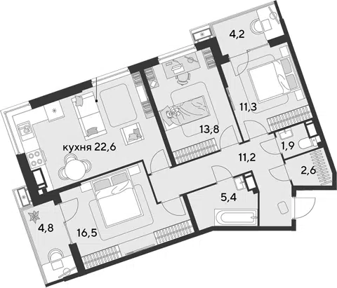 Планировка 4Е-к.кв
