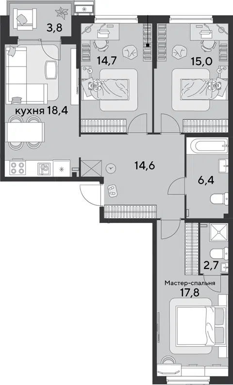 Планировка 4Е-к.кв