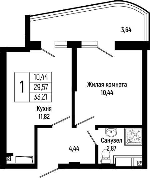 Планировка 1-к.кв