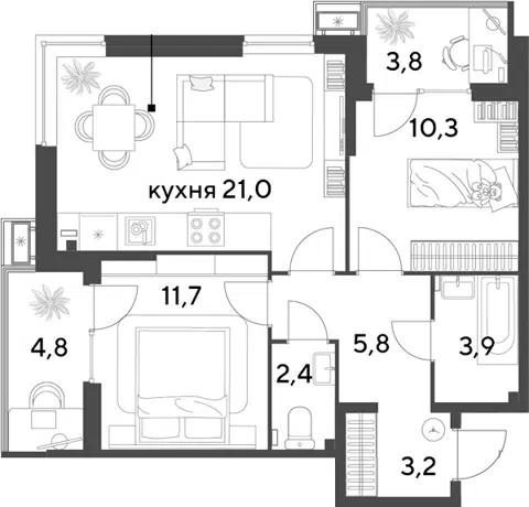 Планировка 3Е-к.кв