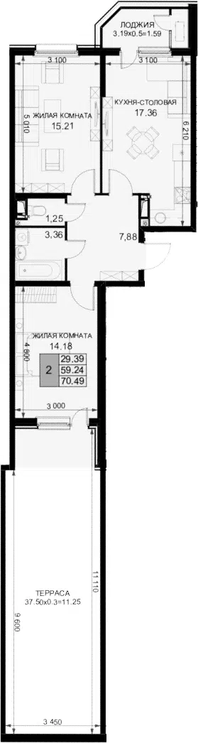 Планировка 2-к.кв