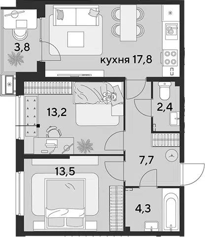 Планировка 3Е-к.кв