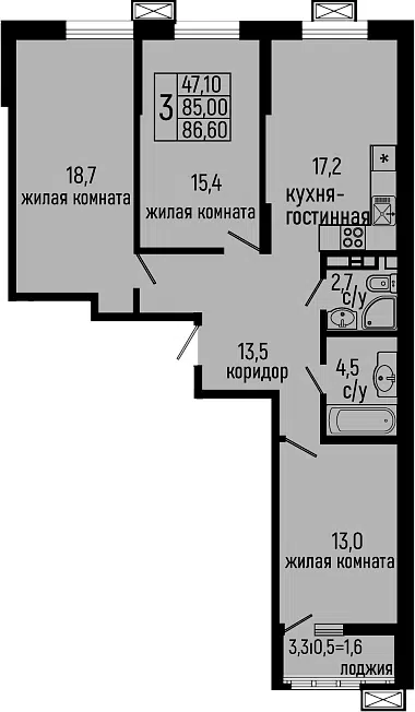 Планировка 3-к.кв