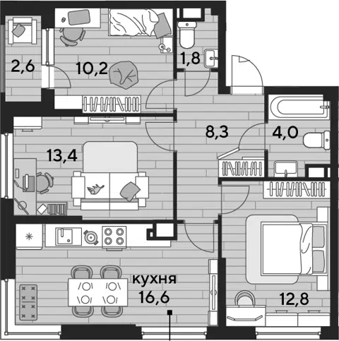 Планировка 3-к.кв