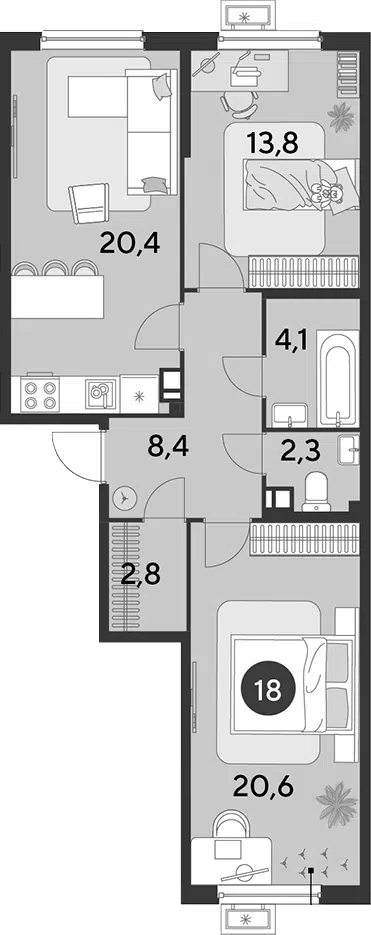 Планировка 3Е-к.кв