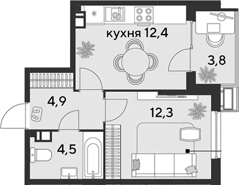 Планировка 1-к.кв