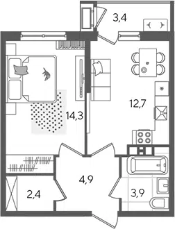 Планировка 1-к.кв