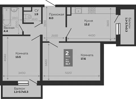 Планировка 2-к.кв