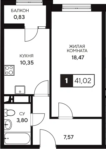 Планировка 1-к.кв
